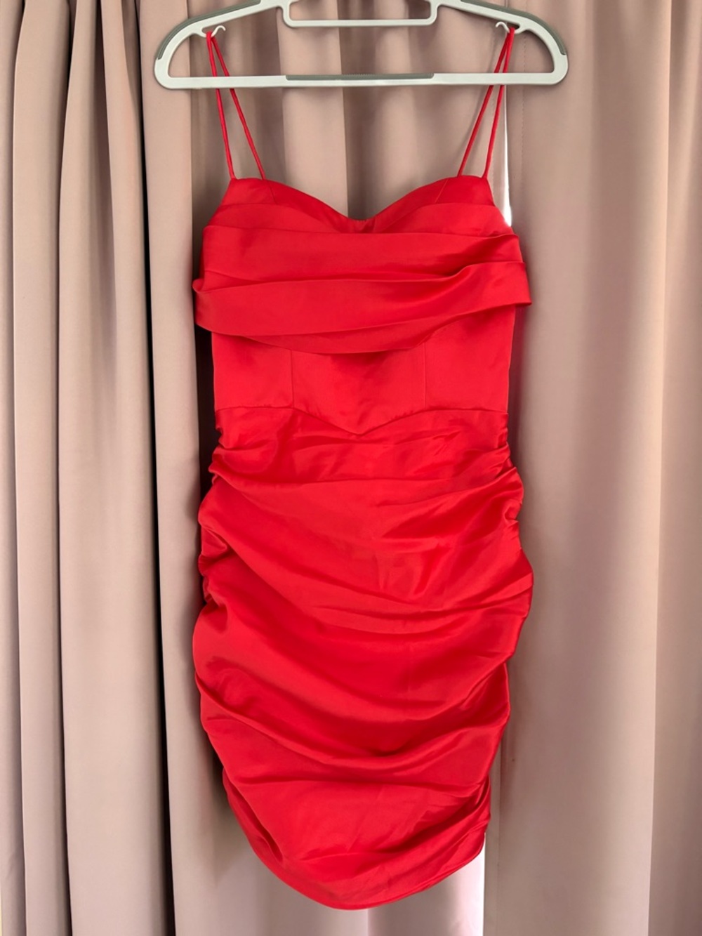 Red Satin Ruched Mini Dress - Picture 3 of 6